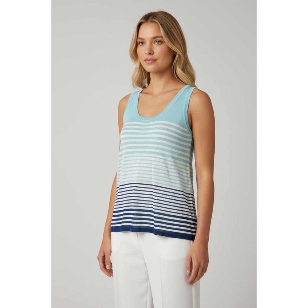 NEW Trina Turk Blue‎ White Small Striped Knit Tank Top Nautical Sleeveless